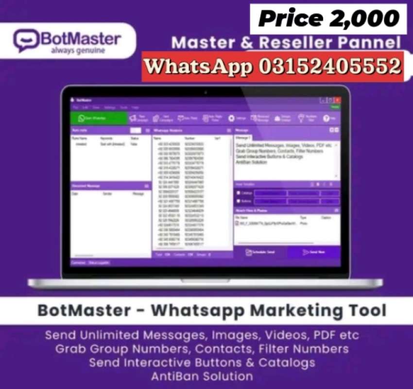 BotMaster Wa Sedner WhatsApp Marketing Software  17 in 1 Softwares