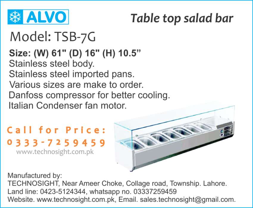 ALVO Salad Bar Counter,Dahi Bhalay Counter,Fruit Display Chiller,Hot bain Marie