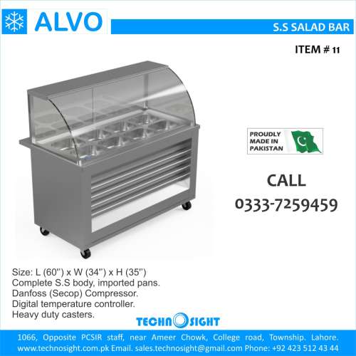 ALVO Salad Bar Counter,Dahi Bhalay Counter,Fruit Display Chiller,Hot bain Marie