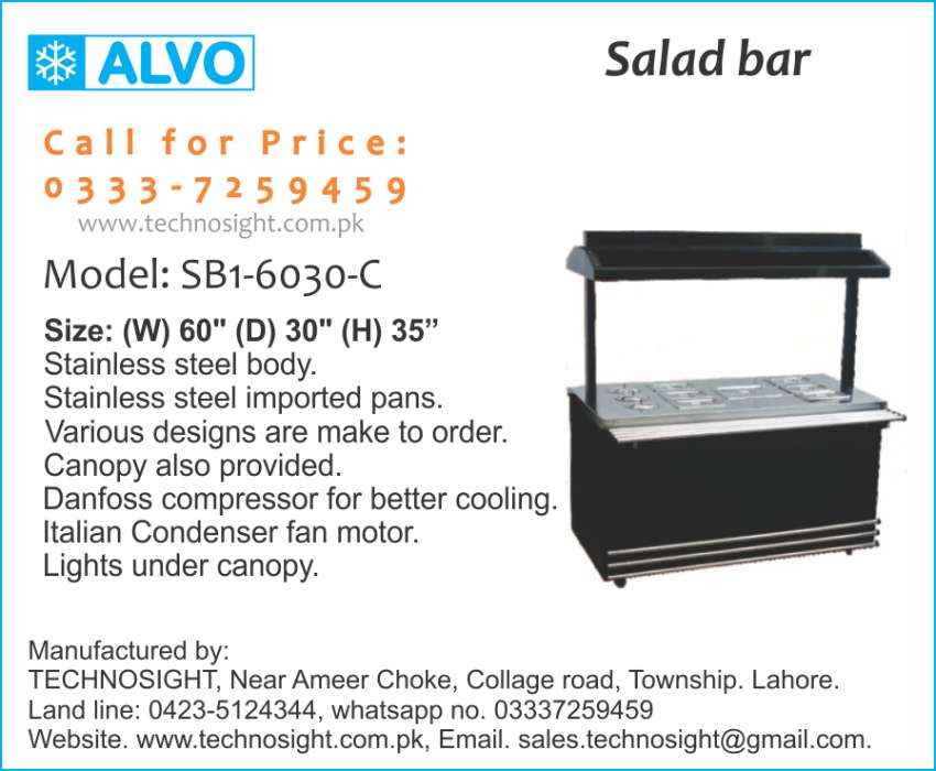 ALVO Salad Bar Counter,Dahi Bhalay Counter,Fruit Display Chiller,Hot bain Marie