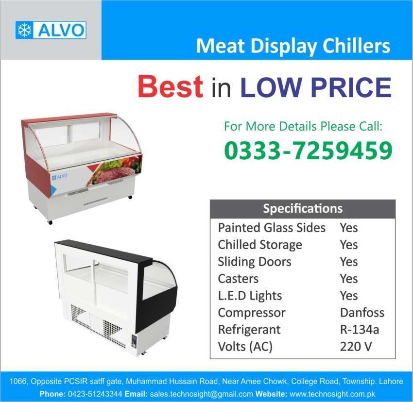 ALVO Meat Shop Equipment in Pakistan, Meat Display Chiller, Meat Hanging Chiller