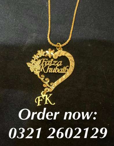 Name necklace and jewellery rings coatpin cufflinks locket with 24 karat gold pl