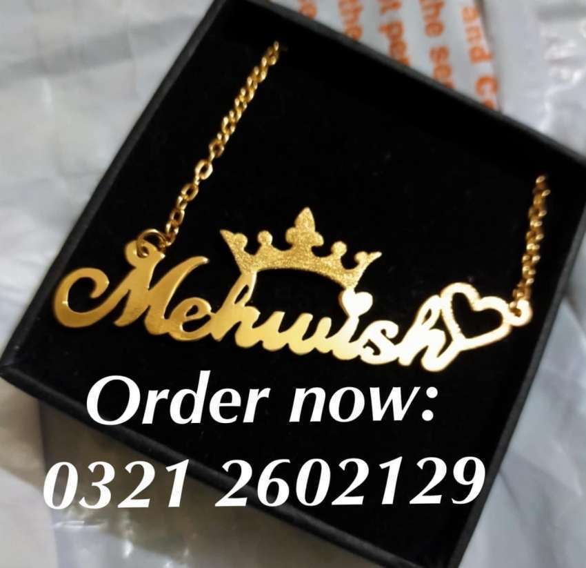 Name necklace and jewellery rings coatpin cufflinks locket with 24 karat gold pl