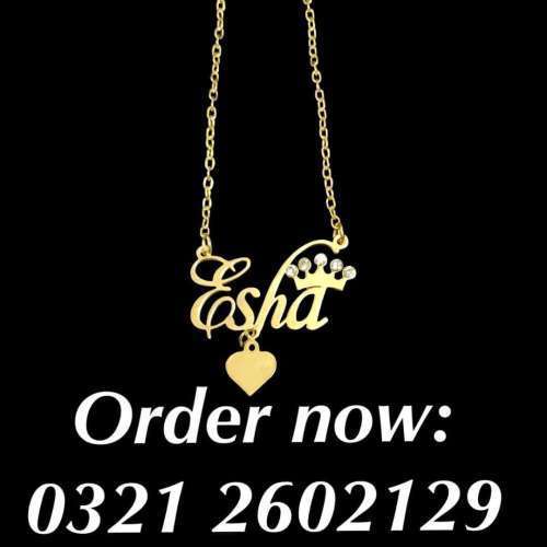 Name necklace and jewellery rings coatpin cufflinks locket with 24 karat gold pl