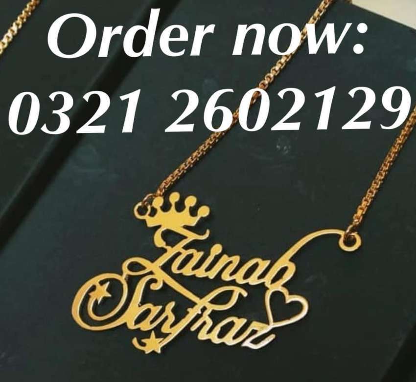 Name necklace and jewellery rings coatpin cufflinks locket with 24 karat gold pl