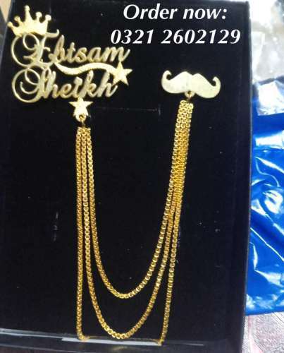 Name necklace and jewellery rings coatpin cufflinks locket with 24 karat gold pl