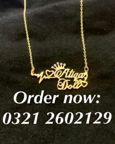 Name necklace and jewellery rings coatpin cufflinks locket with 24 karat gold pl