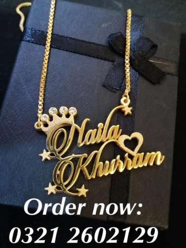 Name necklace and jewellery rings coatpin cufflinks locket with 24 karat gold pl