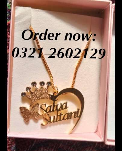 Name necklace and jewellery rings coatpin cufflinks locket with 24 karat gold pl