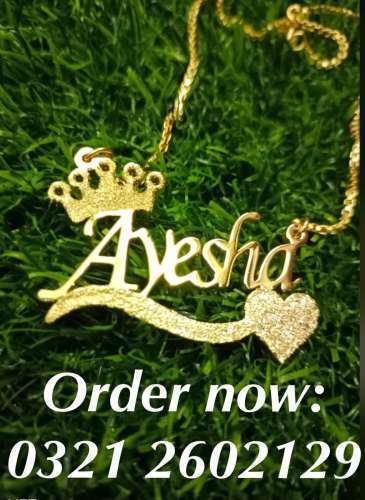 Name necklace and jewellery rings coatpin cufflinks locket with 24 karat gold pl