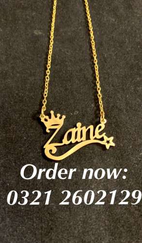 Name necklace and jewellery rings coatpin cufflinks locket with 24 karat gold pl