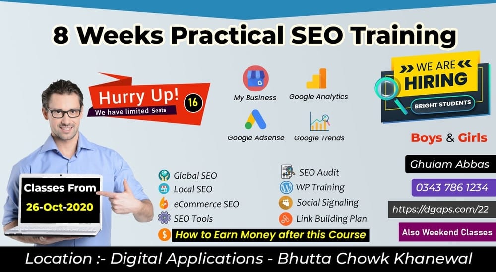 Practical SEO Training Course in Khanewal By Ghulam Abbas CEO DgAps